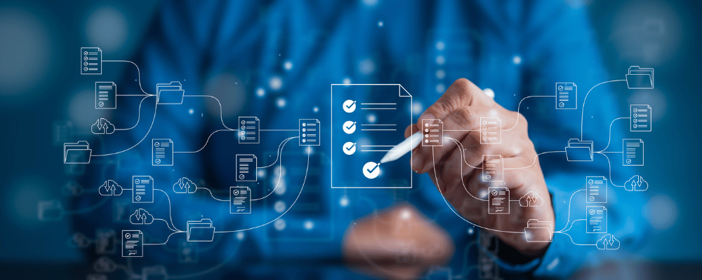 Dokumentenmanagementsystem mit Ordnern und Symbolen