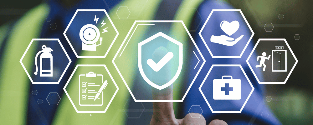 Arbeitssicherheitskonzept.Sicherheitssymbol. Erste sichere Regeln.