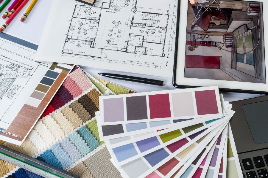 Farbpaletten und Raumpläne mit einem Laptop. Per Klick gelangen SIe zur Unterseite Farbpaletten und Raumpläne mit einem Laptop